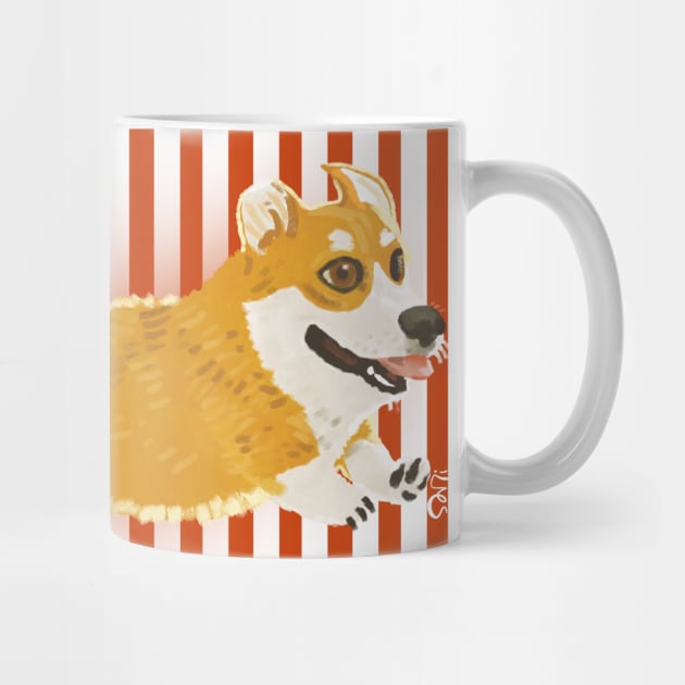 Corgi running around a mug by santiaguer